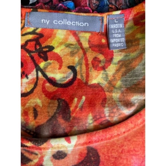 NY Collection Top Womens Size Large L Long Sleeve Orange Colorful Ruffle Stretch - Picture 8 of 8